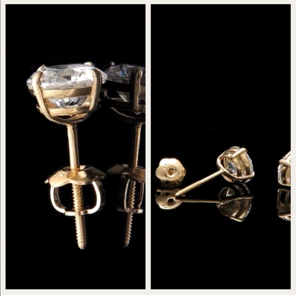 Last Pair left 2 carat lab created diamonds 14k yellow gold - Picture 2 of 8